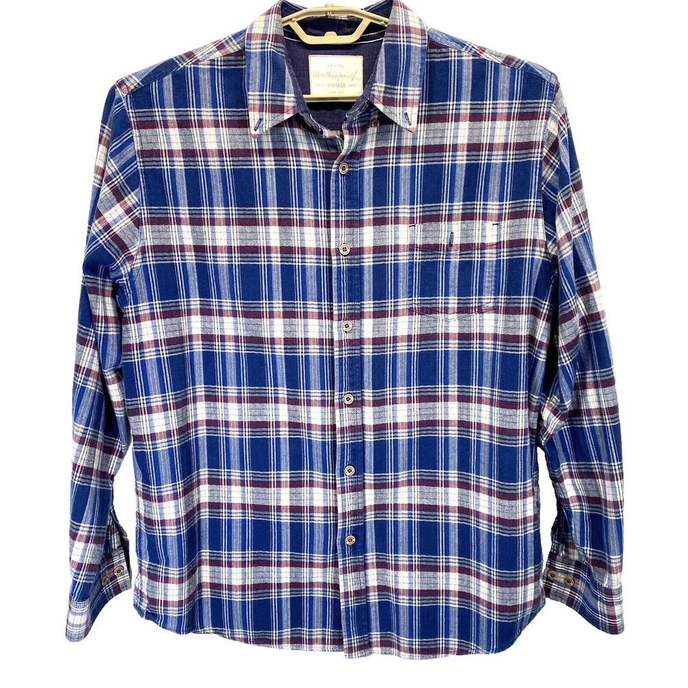 Weatherproof Shirt Men's XL Blue/Red Plaid Flannel Long Sleeve Button Down